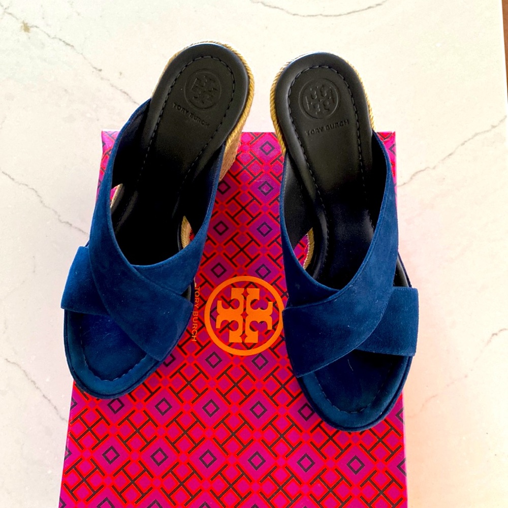 Tory Burch BAILEY ESPADRILLE WEDGE MULE-Perfect Navy 8.5